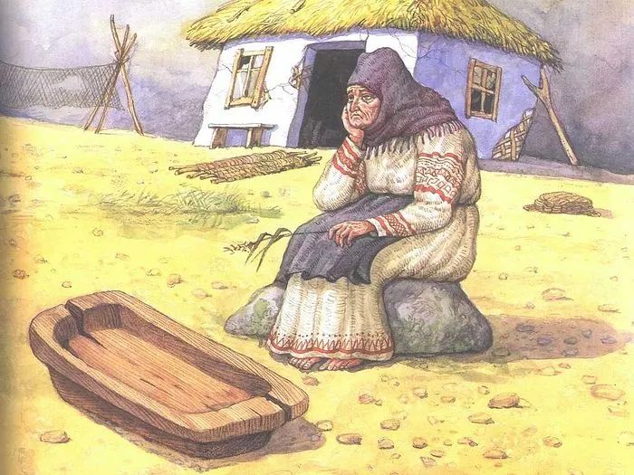 Tranh minh họa nghệ thuật - Khoảnh khắc giao hòa giữa ông lão và cá vàng dưới ánh hoàng hôn