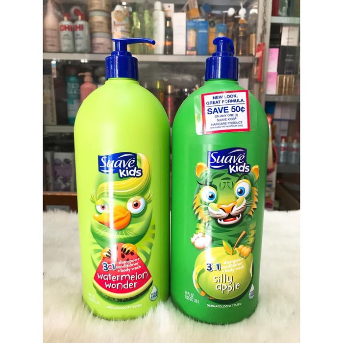 Hình ảnh sản phẩm Suave Kids 3 in 1 - Chai 532ml màu sắc tươi sáng với vòi bơm tiện lợi