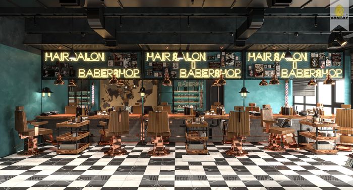 Hình ảnh barbershop phong cách công nghiệp đầy nghệ thuật từ VANTAY Decor