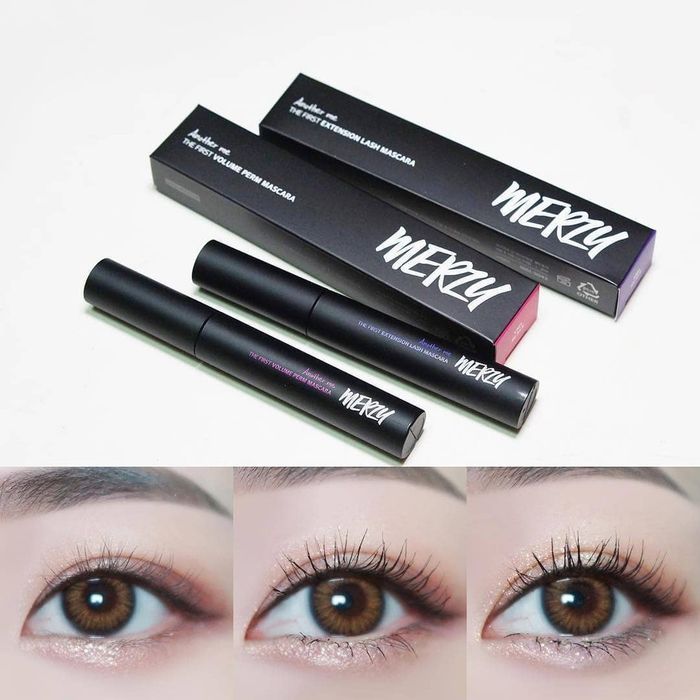 Hình ảnh minh họa hiệu ứng Merzy Noir Volume Perm Mascara khi sử dụng
