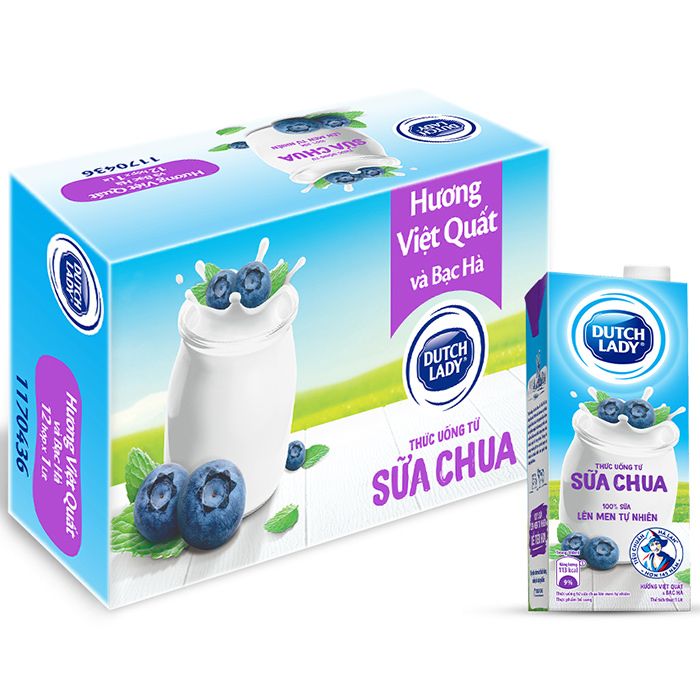 Sữa Chua Uống Lên Men Tự Nhiên Dutch Lady Hương Việt Quất và Bạc Hà - Hình ảnh 1