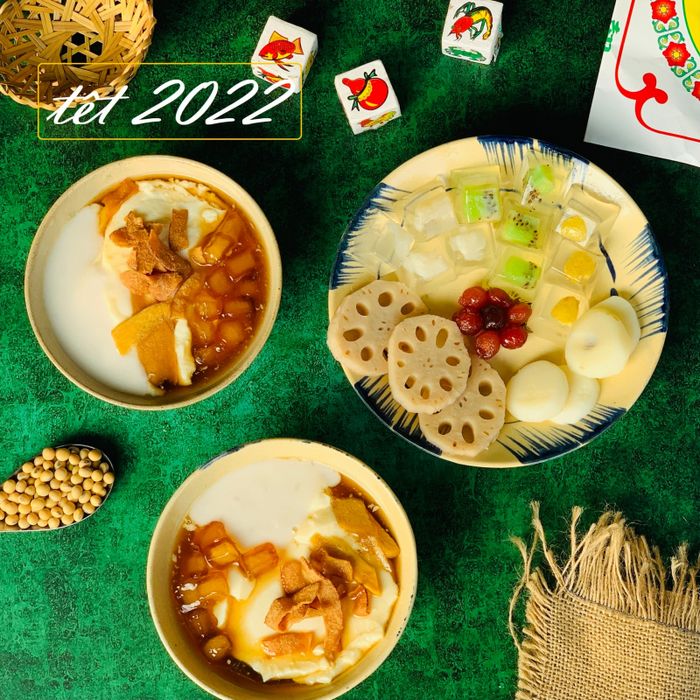 Những chén tàu hũ thơm ngon được trình bày tinh tế tại Cô Ba An Lành