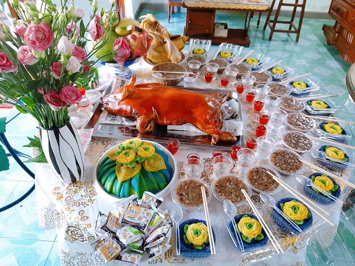 Hình ảnh mâm cúng thôi nôi đặc biệt từ Bếp Cô Kiều
