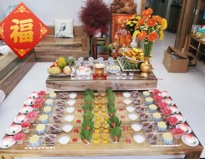 Hình ảnh mâm cúng đầy tháng tinh tế từ dịch vụ Lê Hiếu