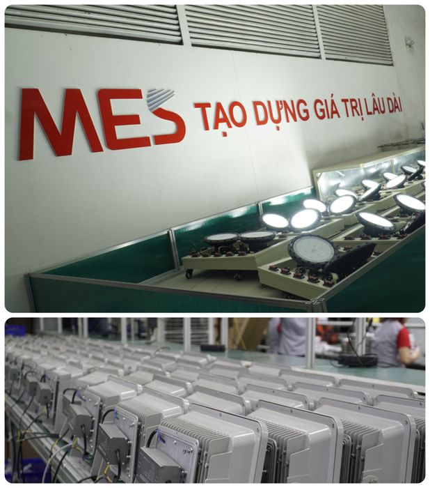 Hình ảnh nhà máy hiện đại và dây chuyền sản xuất đèn LED của MES