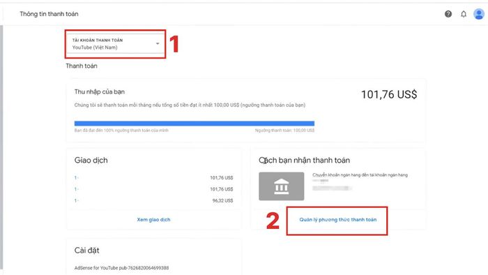 Hướng dẫn thực hiện rút tiền YouTube Cash - bước thứ hai