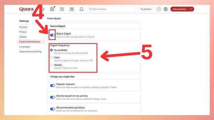 Hướng dẫn cài đặt nhận Quora Digest - Bước ba