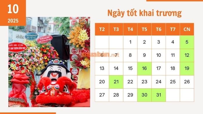 Bảng tổng hợp ngày đẹp khai trương tháng 10/2025