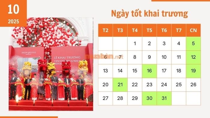 Những ngày đẹp nhất để khai trương tháng 10/2025