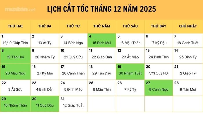 Xem ngày tốt cắt tóc tháng 12 năm 2025