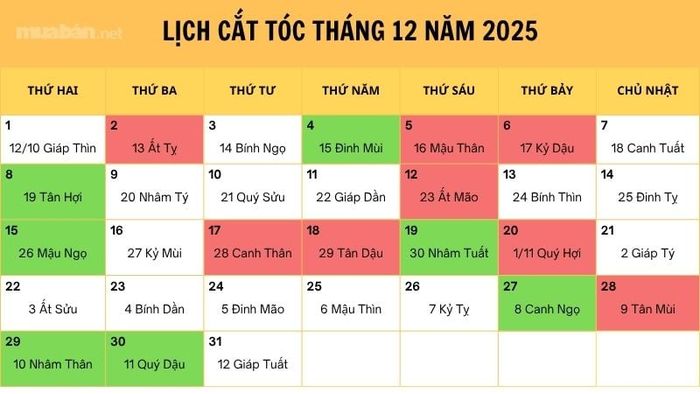 xem ngày cắt tóc tháng 12 năm 2025