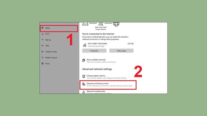 Hướng dẫn kiểm tra mật khẩu Wifi trên Windows qua Open network & Internet settings - bước thứ hai
