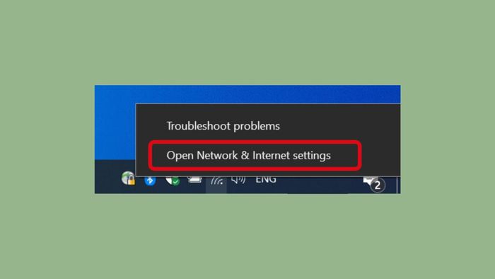 Hướng dẫn xem lại mật khẩu Wifi trên Windows bằng Open network & Internet settings - bước 1