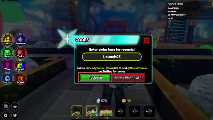 Các bước thực hiện nhập code All Star Defense X - bước cuối cùng