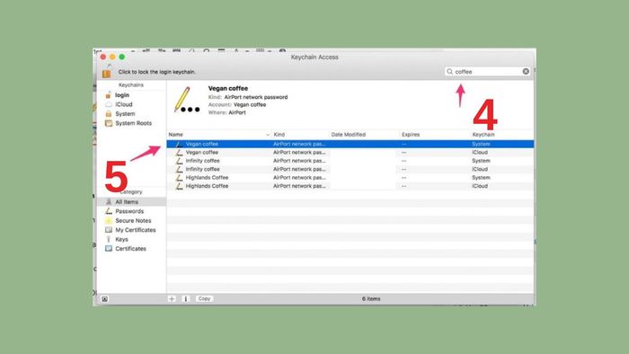 Kiểm tra mật khẩu WiFi qua iCloud Keychain - Giai đoạn tìm kiếm