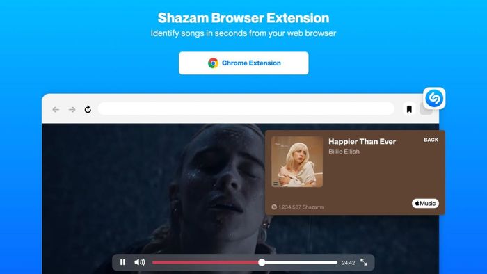 Tiện ích Shazam Extension giúp người dùng xác định bài hát ngay lập tức