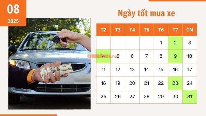 Danh sách ngày tốt để sắm xe tháng 8 năm 2025