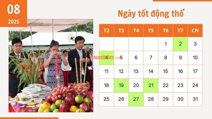 Lịch ngày tốt động thổ tháng 8 năm 2025