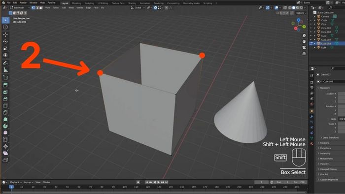 Thực hiện bước thứ hai trong quy trình nối điểm bằng Blender