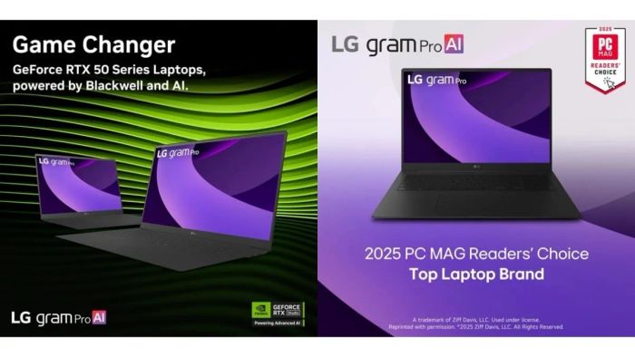 LG Gram Pro 2025 được trang bị chip xử lý Intel Core Ultra 9 hoặc Ultra 7 Series 2 đi kèm card đồ họa NVIDIA RTX 5050 cao cấp