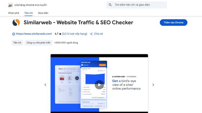 Tiện ích Similarweb Extension hỗ trợ đánh giá hiệu quả hoạt động của các trang web