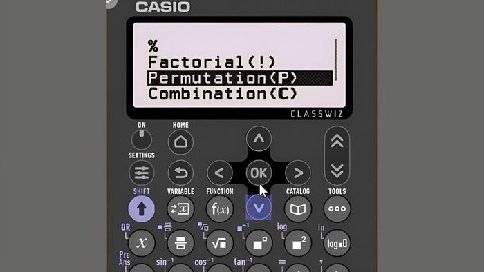 Thao tác bước ba trong quy trình tính chỉnh hợp trên Casio 880