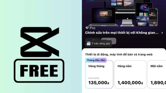 Chi phí sử dụng Capcut và Capcut Pro