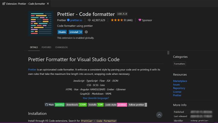 Tiện ích Visual Code - Prettier - Code formatter
