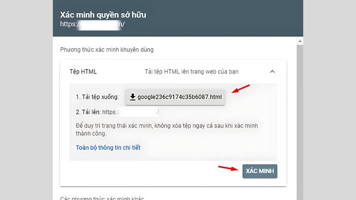 Xác thực Google Search Console qua file HTML trên website