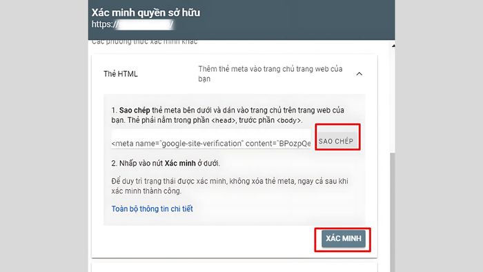 Hướng dẫn xác minh Google Search Console bằng thẻ HTML phần 1