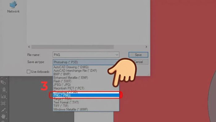 Thực hiện bước thứ hai khi xuất file sau khi xóa nền Illustrator