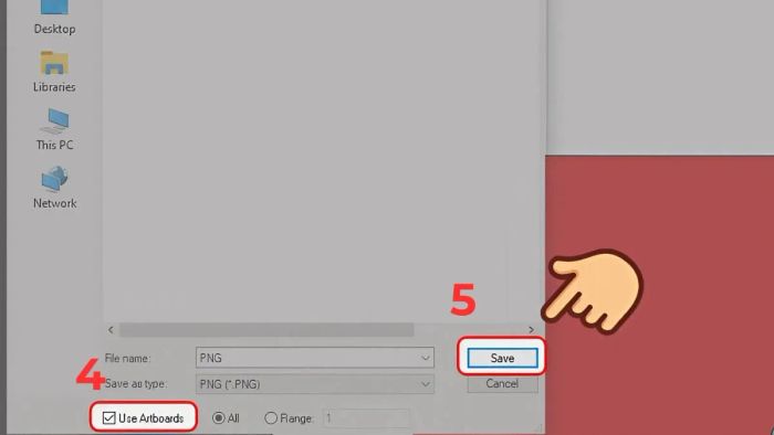 Hướng dẫn bước thứ ba khi xuất file sau khi xóa nền Illustrator