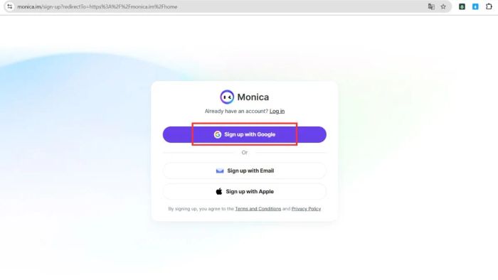 Thực hiện đăng ký Monica - Bước thứ hai