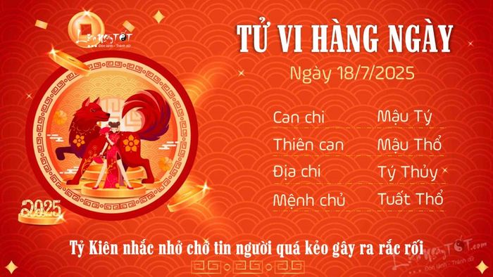 Tử vi trọn ngày 18/7/2025 của 12 con giáp - Tuổi Tuất