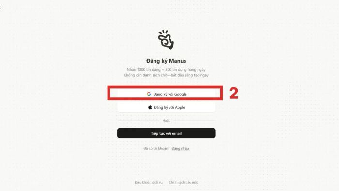 Hướng dẫn đăng ký Manus - Bước thứ hai