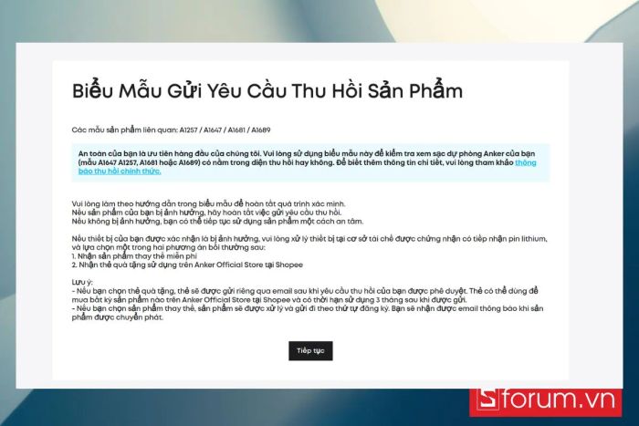 Hình ảnh minh họa: Giao diện tra cứu serial trên website Anker