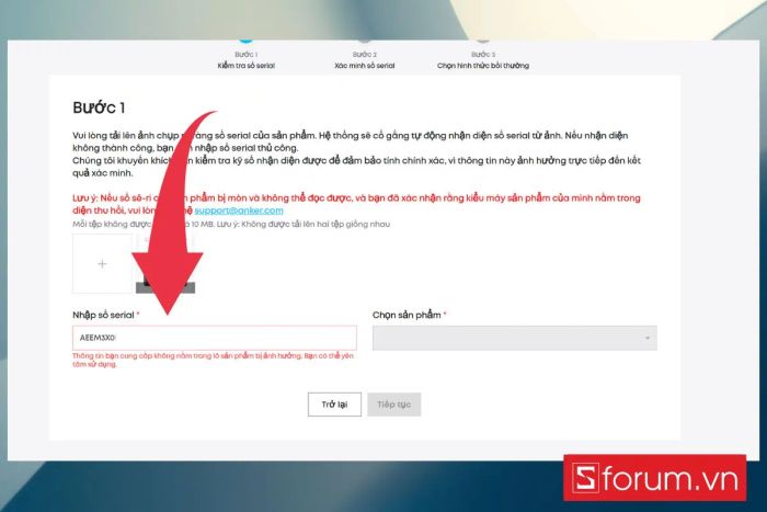 Hình ảnh minh họa: Giao diện hiển thị kết quả kiểm tra serial trên website Anker