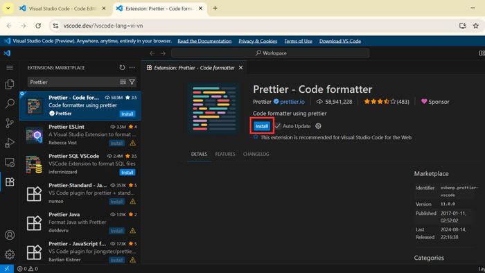 Quản lý và cài đặt VSCode Extensions