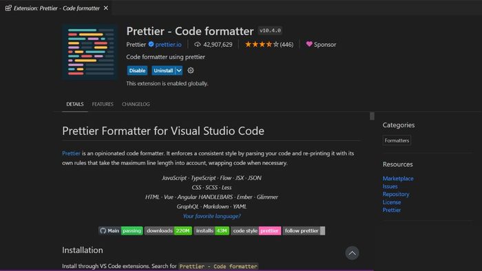 Prettier - Code formatter luôn nằm trong top những VSCode Extension chất lượng