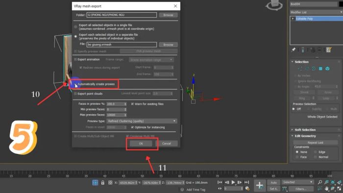 Hình ảnh minh họa quá trình tạo VRay Proxy - Bước cuối cùng