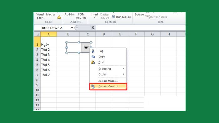 Hướng dẫn thực hiện bước 3 tạo ComboBox qua tab Developer