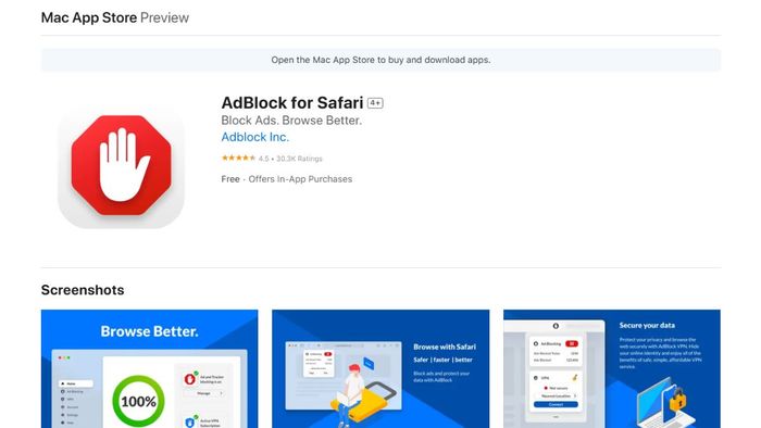 Tiện ích chặn quảng cáo Ad Blocker cho Safari