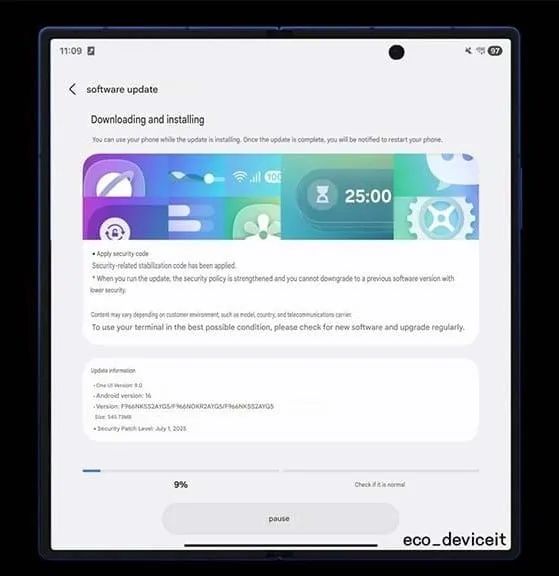 Chiếc smartphone màn hình gập Galaxy Z Fold7 vừa có bản vá phần mềm đầu tiên