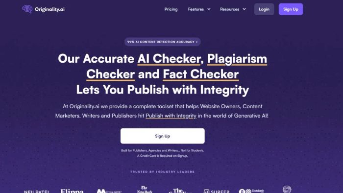 Khả năng kiểm tra AI đặc trưng của Originality AI