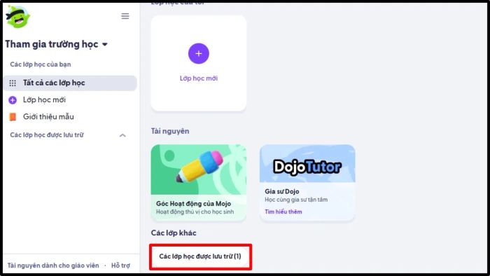 Hình ảnh minh họa chi tiết bước đầu tiên trong quy trình khôi phục lớp học đã lưu trữ trên ClassDojo