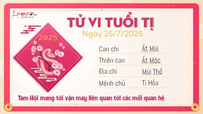 Tử vi 12 con giáp ngày 25/7/2025 - Chi tiết vận trình tuổi Tị