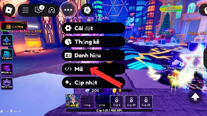 Thực hiện nhập code Anime Defense RNG - Giai đoạn 2