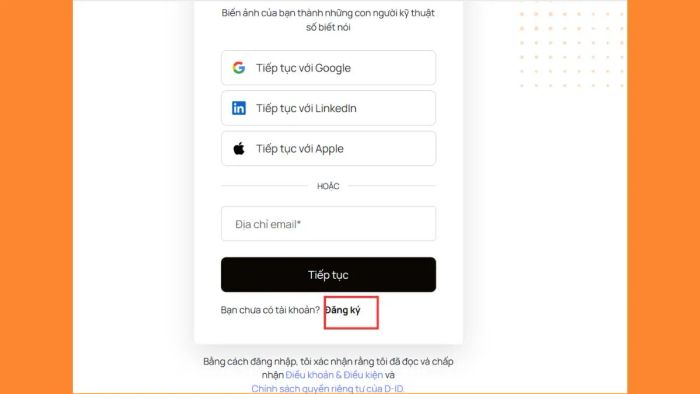 Thực hiện tạo tài khoản D ID - Bước thứ hai