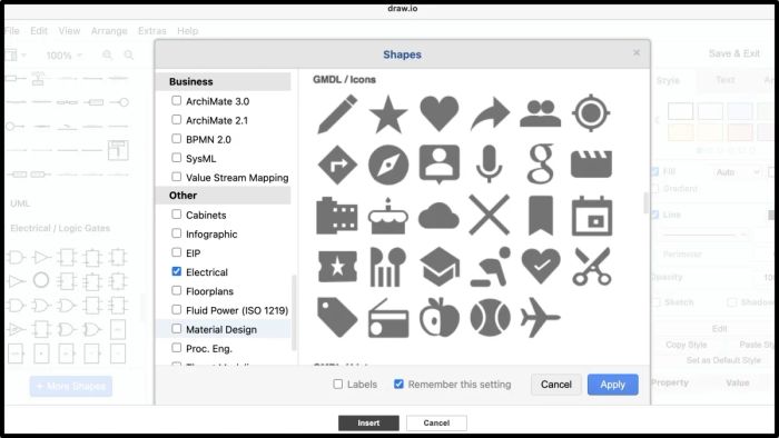 Kho dữ liệu Shapes và Templates đa dạng từ Draw io