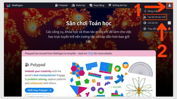 Các bước đăng nhập và sử dụng Mathigon không tính phí